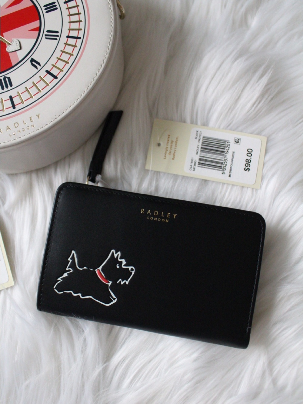 RADLEY LONDON White Round Clock-Face Crossbody with Black Scottie Wallet - Picture 7 of 7
